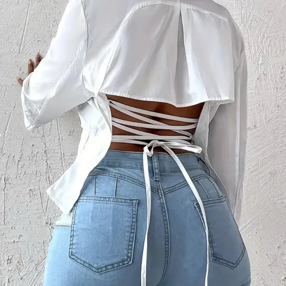 Elegant White Lace-Up Back Women's Top